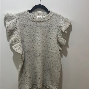 Saint Tropez Speckled Knit Ruffle Sleeve Sweater